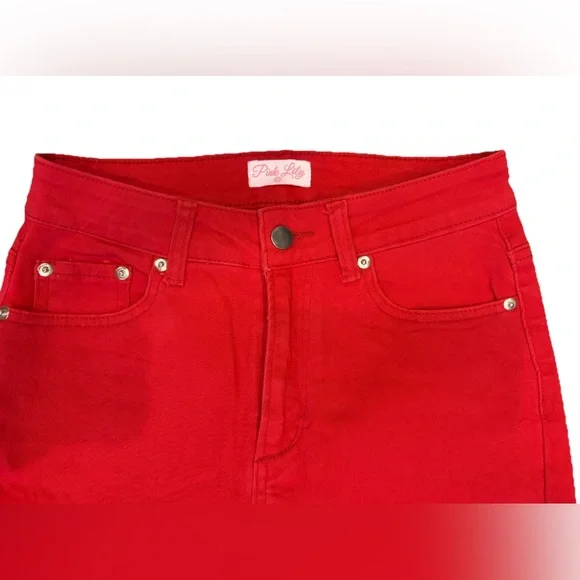Pink Lily Bold Red Women's Wide Leg Jeans Size 27 - Picture 2 of 5